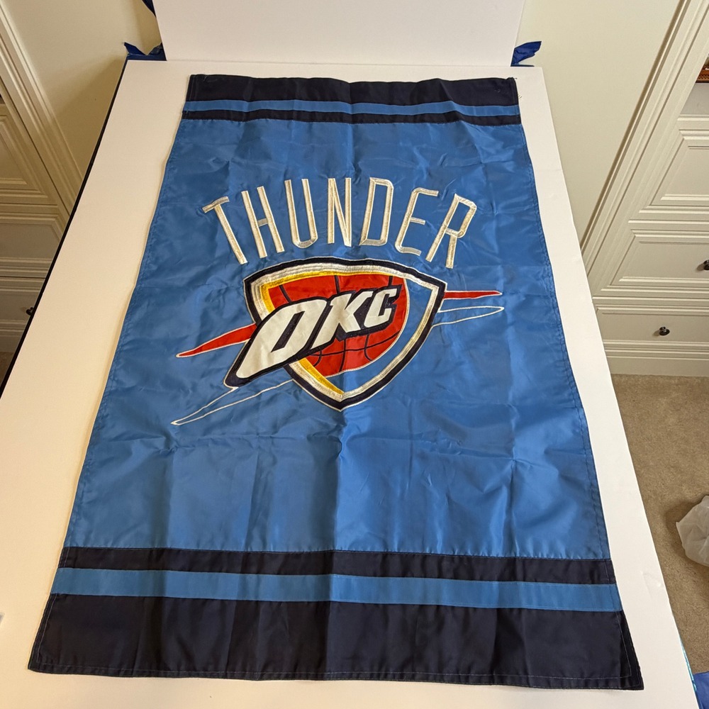 Oklahoma City Thunder NBA Banner Flag Embroidered Logo Blue 28x44 Vertical